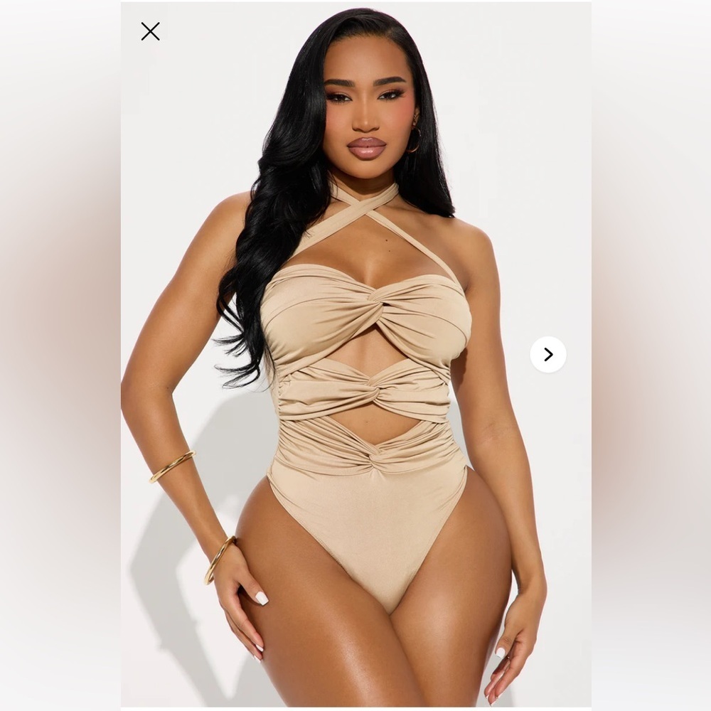 Fashion Nova Tan daré me rucher cut out halter bodysuit .bodysuit NWT